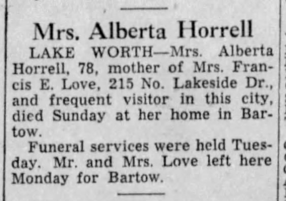 Alberta Johnson Horrell death notice