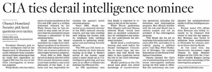 CIA ties derail intelligence nominee