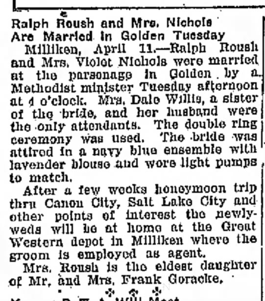 Ralph Roush and Violet Goracke Wedding 1930