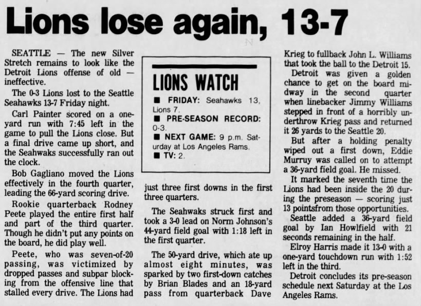 1989 P3 - Lions @ Seahawks - Lions lose again
