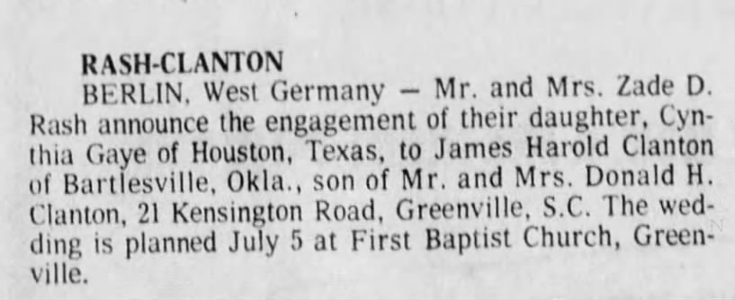 James Clanton/Cindy Rash engagement 1980