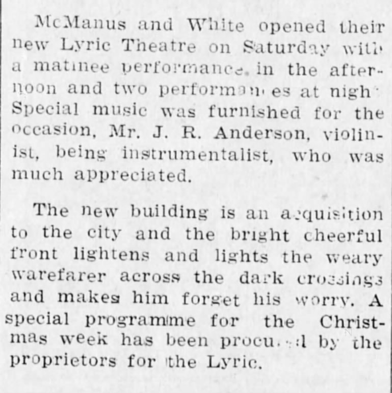 Opening of the Lyric dec 1910