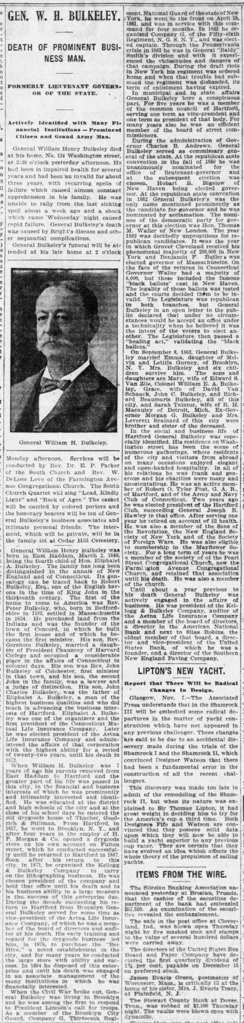 Obituary for Bulkeley, William H Bulkeley 1902 #1