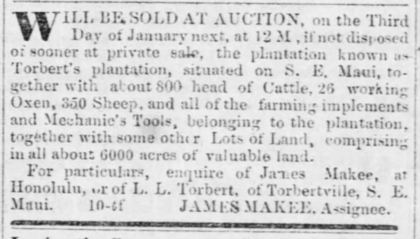 Will be sold at auction: torbert plantation in 1855