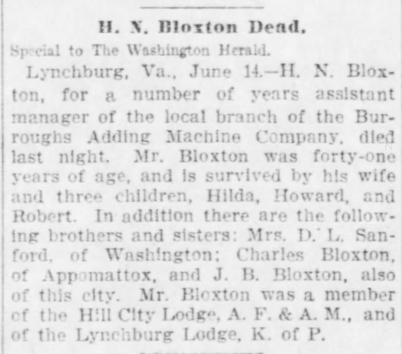 WA Herald, D.C. - 6-15-1907 - Pg 4 - HNB & siblings