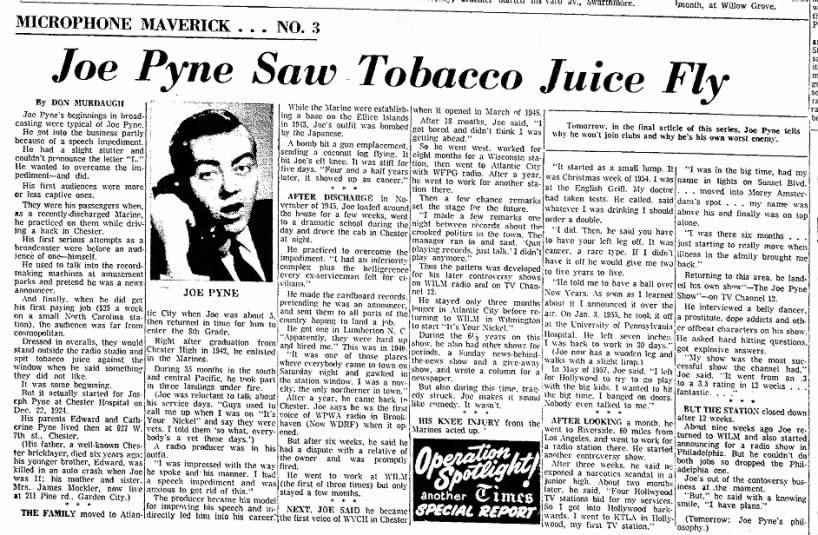 Joe Pyne Saw Tobacco Juice Fly