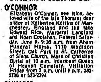 Elizabeth O'Connor Death Notice
