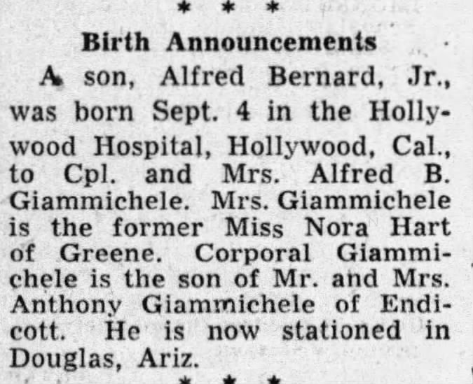 Alfred Bernard Giammichele Birth Notice