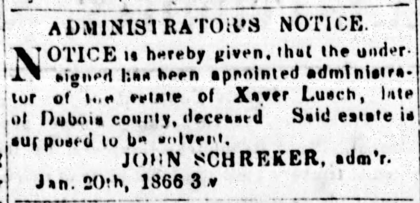 Lusch, Xaver - 20 Jan 1866 (Notice of Sale of Estate)