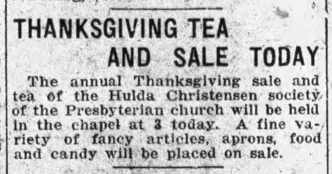 "Thanksgiving Tea and Sale Today"