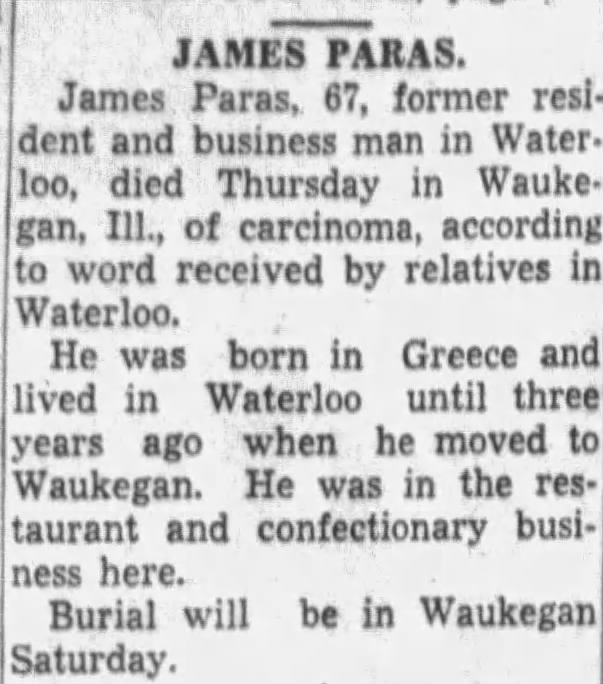 Obituary for JAMES PARAS