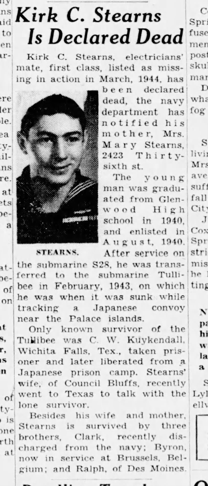 1946 obit for Stearns