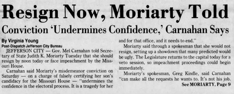 Resign Now, Moriarty Told