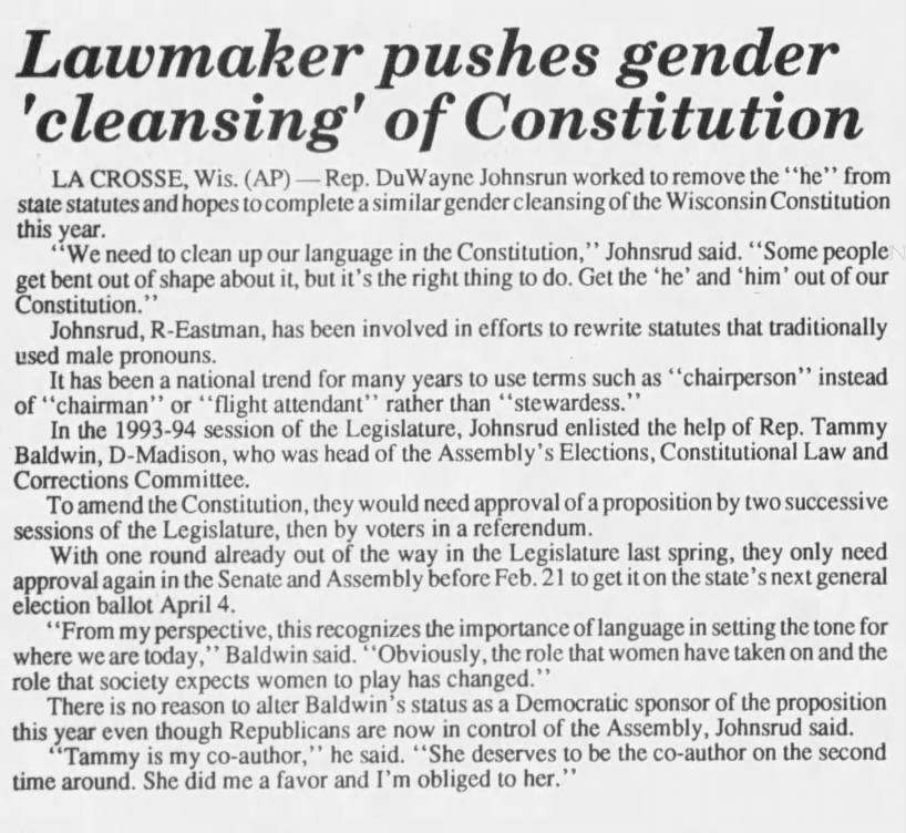 Lawmaker pushes gender 'cleansing' of Constitution