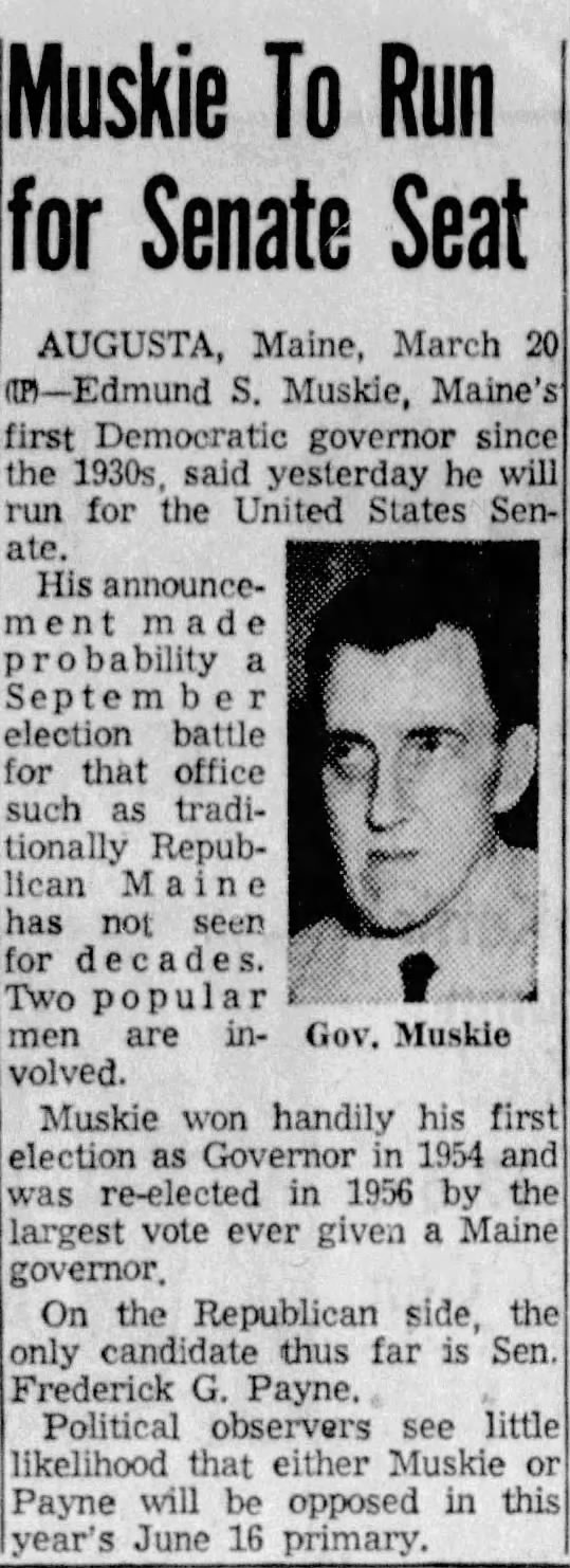 Muskie To Run for Senate Seat