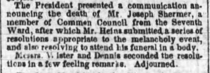 Joseph Shermer death form minutes of Commons Council Meeting