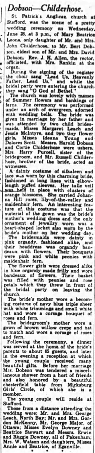 Marriage Childerhose Dobson Ottawa Journal 08 Jul 1933