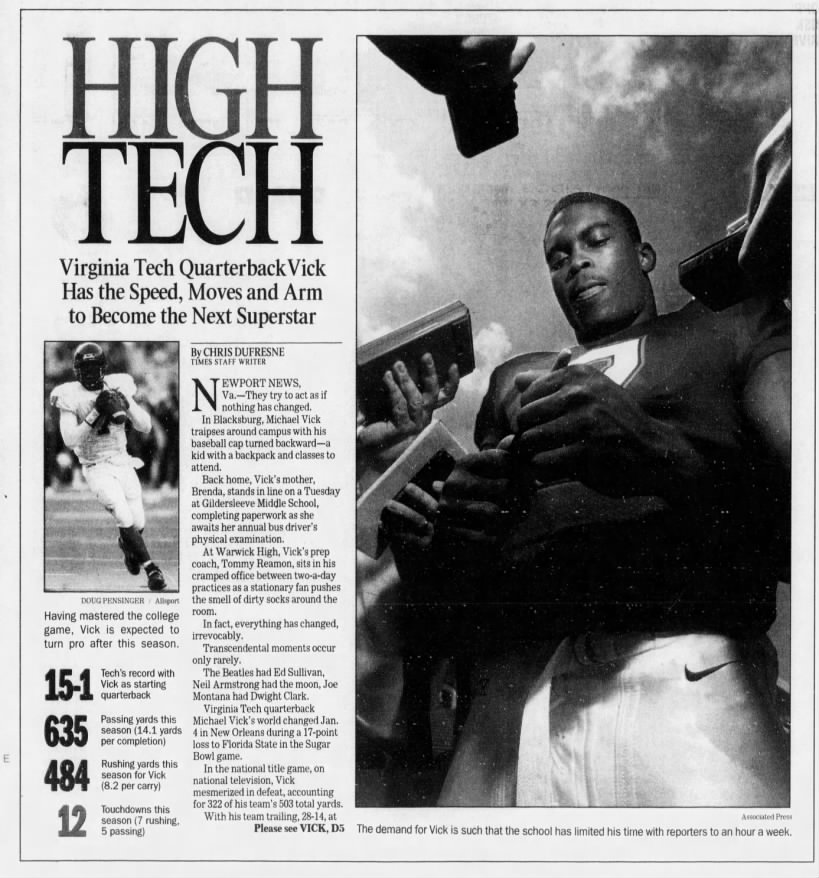 High Tech: {VT} quarterback Vick has the speed, moves and arm to become the next superstar