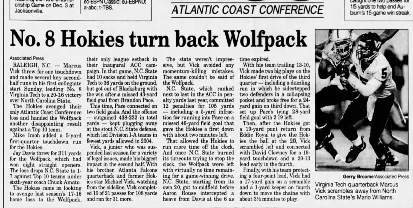 No. 8 Hokies turn back Wolfpack (AP)