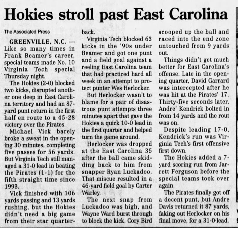 Hokies stroll past East Carolina {AP}