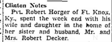 Pvt. Robert Horger Visited  sister 1942