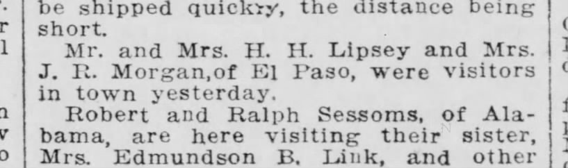 Mr & Mrs H.H. Lipsey were visitors...