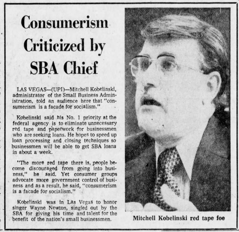 Consumerism Criticized by SBA Chief