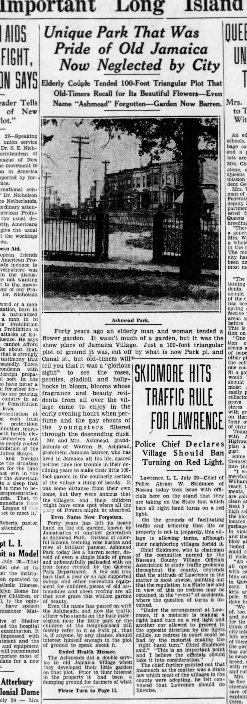 Ashmead Park July 29, 1929 Jamaica,
Brooklyn Daily Eagle