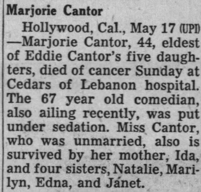 Obituary for Marjorie Cantor