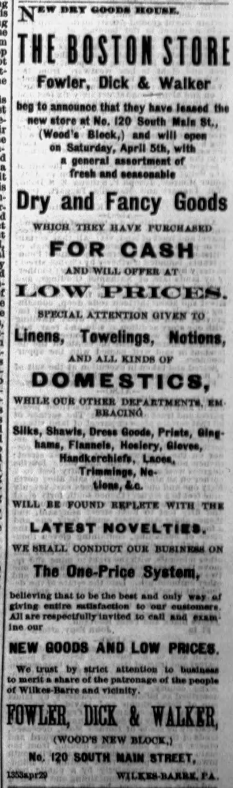 Advertisement - New Dry Goods House - The Boston Store