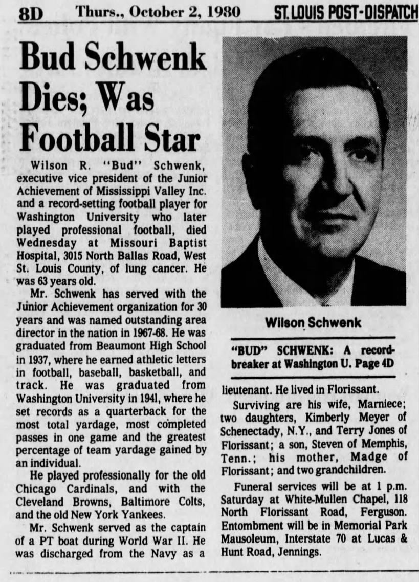 Former Pro Football Quarterback Wilson "Bud" Schwenk Dies at Age 63 [Colts]