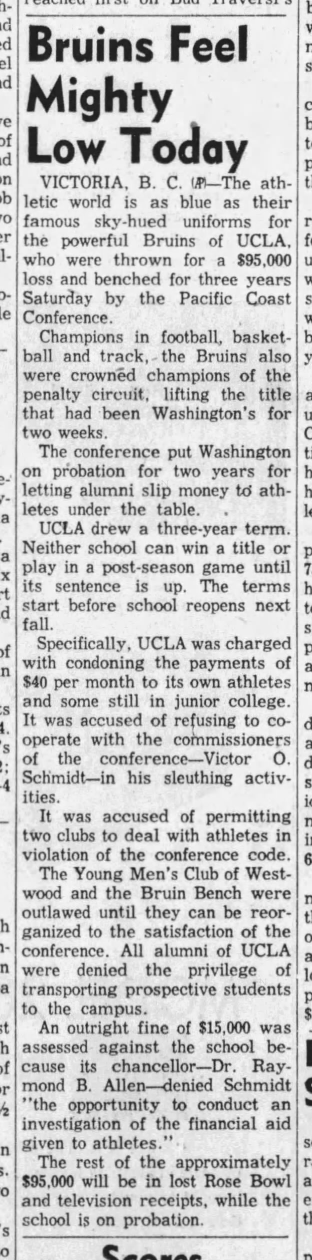 UCLA Penalized with 3 Year Probation, Sanctions by Pacific Coast Conference for Booster Payments