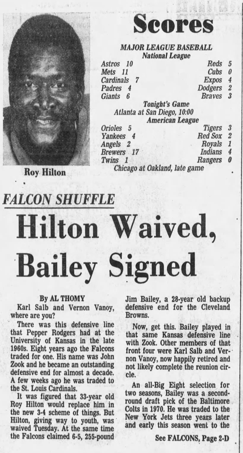 Atlanta Falcon Shuffle: Roy Hilton Waived, Jim Bailey Signed