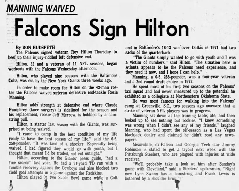Atlanta Falcons Sign Defensive Tackle Roy Hilton