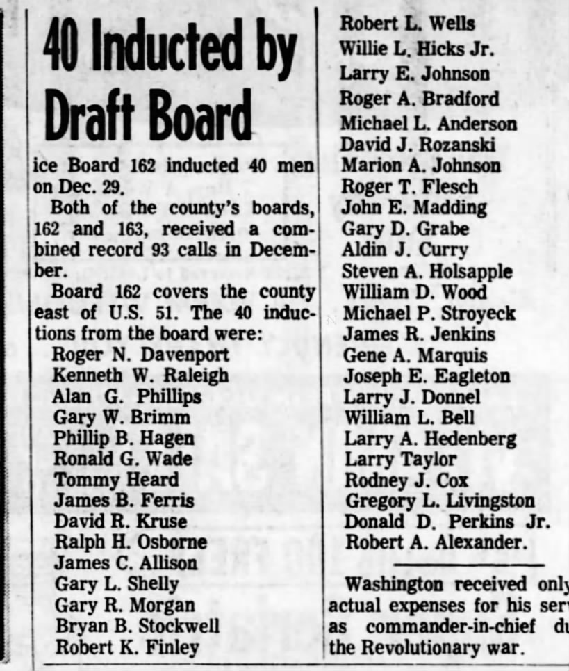 December 1965 Draft Notice Roger Davenport