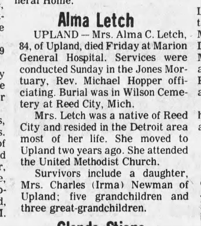 Alma Cosgrove Letch obituary