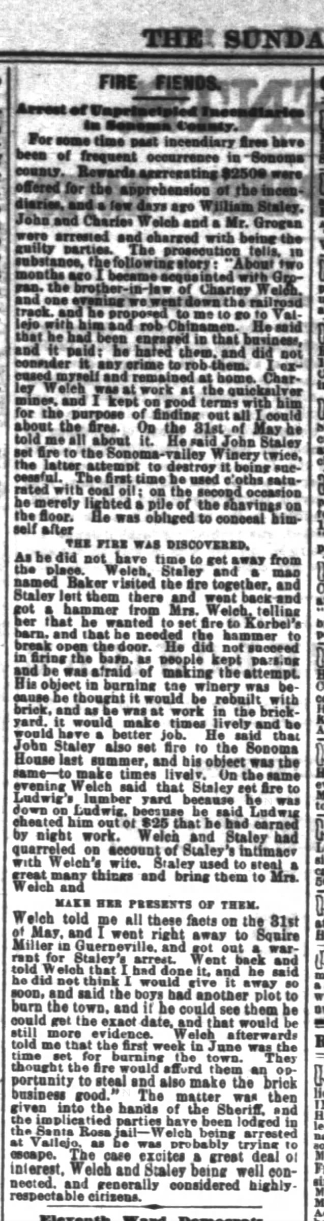 S.F. Chronicle Jun 8 1879 Charles Welch troubles