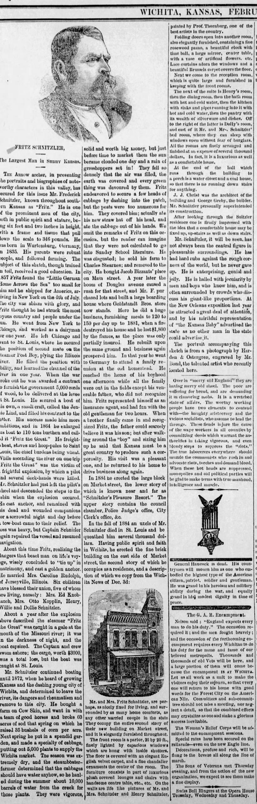 Fritz Schnitzler interview, "The Largest Man in Sunny Kansas," 1886, The Arrow