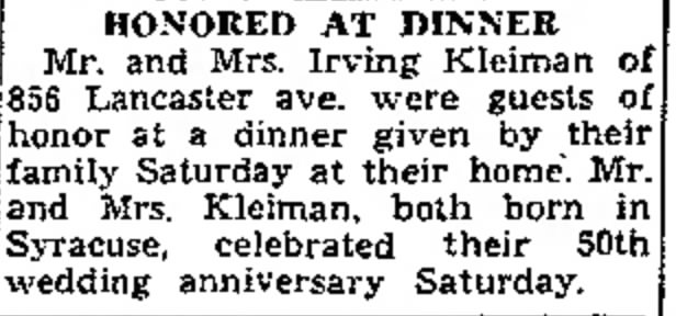 Fanny Ike Kleiman 50th anniversary 1952