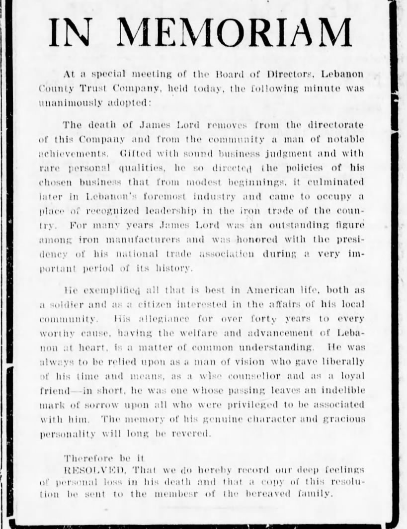 Lebanon Evening Report In Memorium James Lord