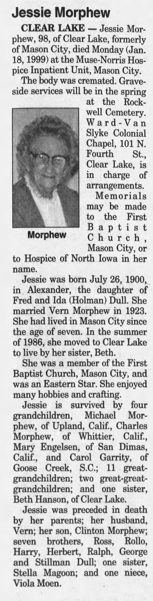Obituary for Jessie Morphew (Aged 98)