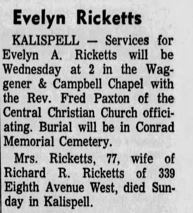 Obituary for Evelyn A. Ricketts (Aged 77)