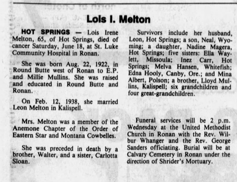 Obituary for Lois Irene Melton (Aged 65)