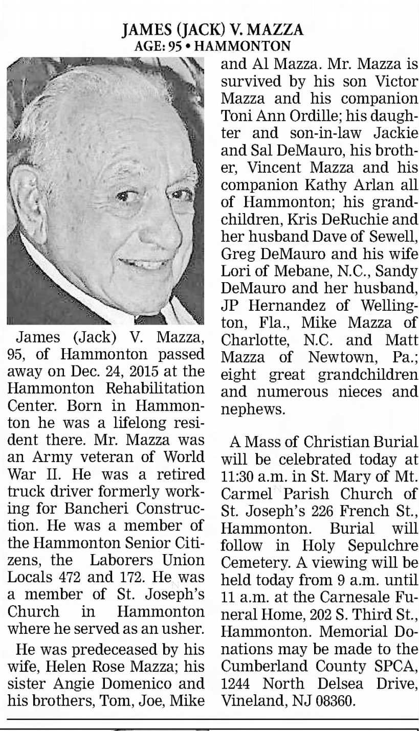 Obituary for JAMES V. MAZZA