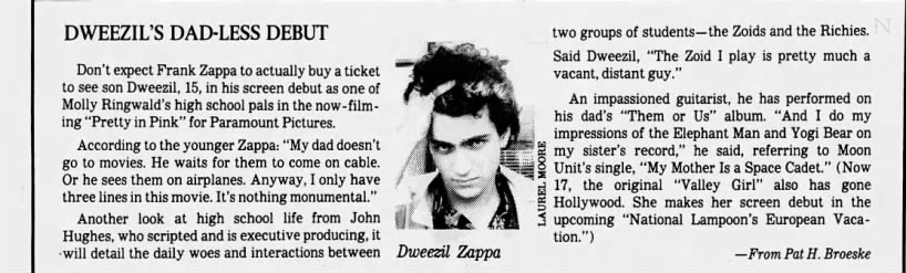 Dweezil Zappa on his Pretty In Pink role
