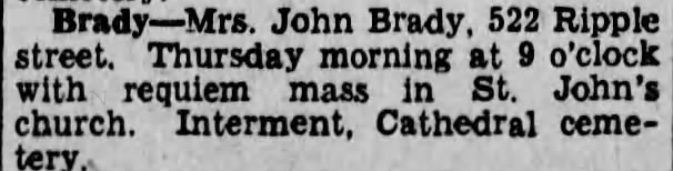 Mrs John Brady Funeral