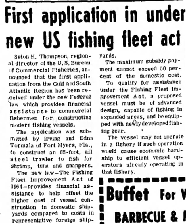Uncle Irving applies to build his 80-foot trawler in florida, 1965