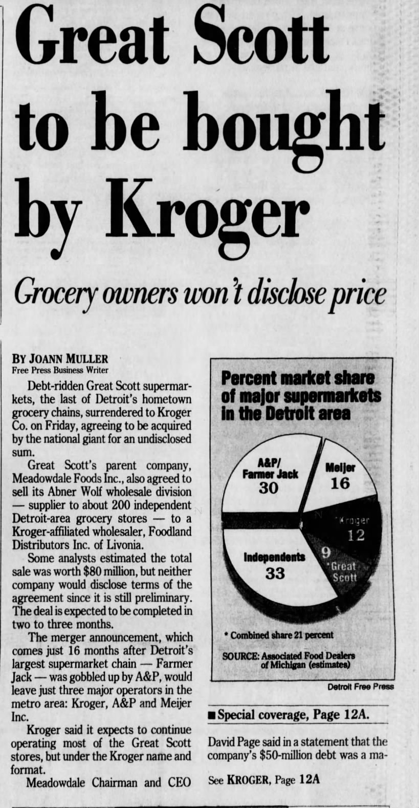 Kroger buys Great Scott '90