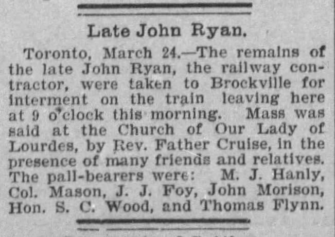 Late John Ryan: Funeral & Pall-bearers