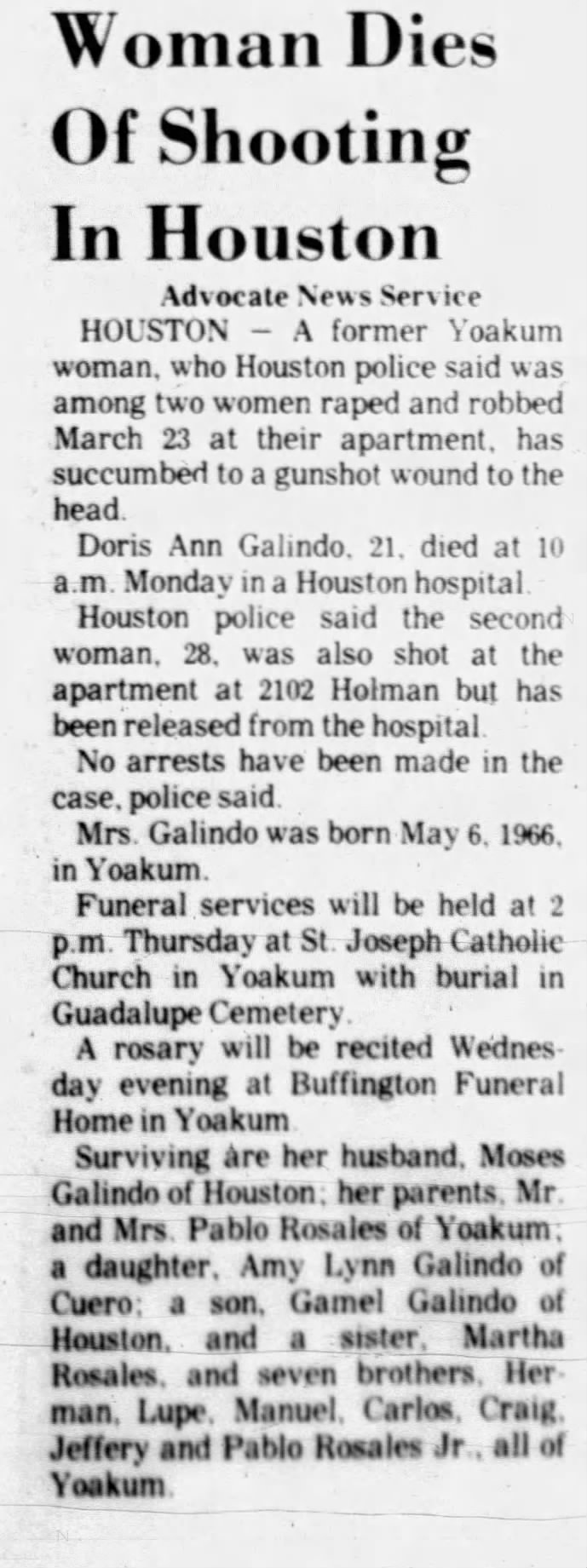 Obituary for Doris Ann Galmdo (Aged 28)